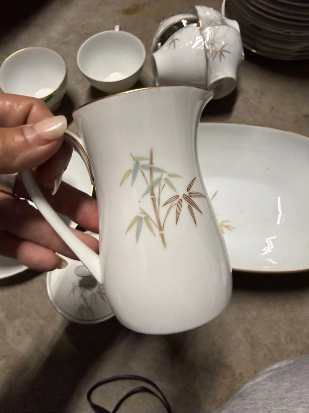 Vintage Noritake Oriental 6341 Japan 55-Piece China Set Bamboo Gold Trim dinner